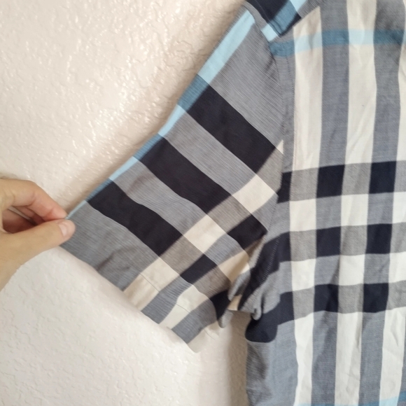 Burberry Checked Short Sleeve Cotton Shirt navy blue check sz L - Picture 4 of 9